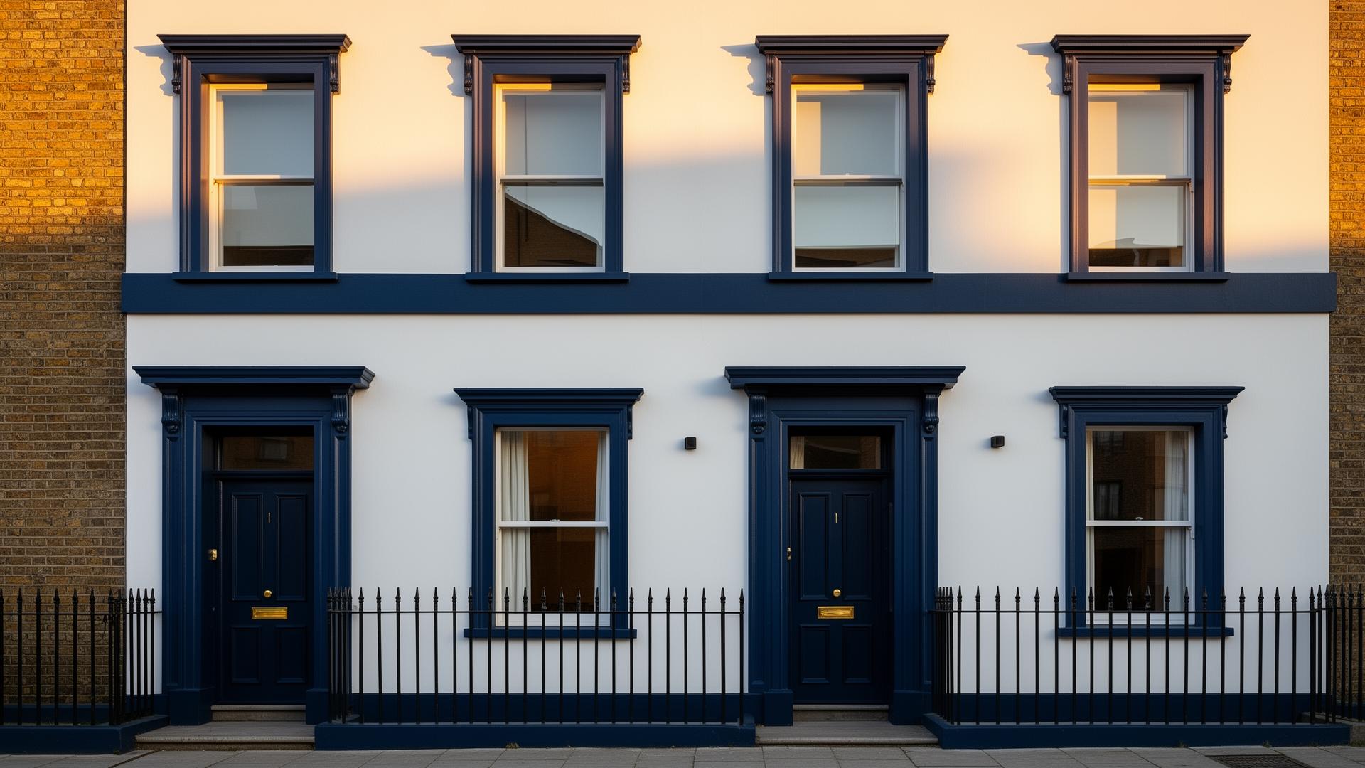 Beautifully painted Dublin townhouse with navy blue trim and crisp white walls